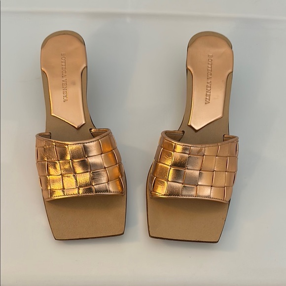 Bottega Veneta Gold Sandals with Woven Design